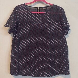 Women’s W5 Concepts Black Flutter Sleeve Blouse with Pink Details Size M